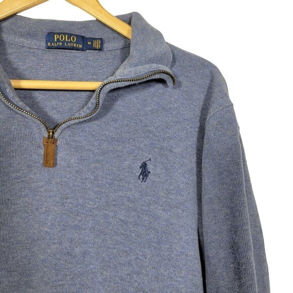 Polo Ralph Lauren Men's Ribbed 100% Cotton 1/4 Zip Blue Pullover Sweater Size M - Picture 3 of 12